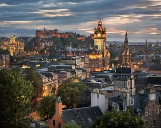 Edinburgh City Skyline At Dusk