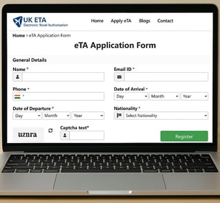 Laptop screen showing UK eTA form