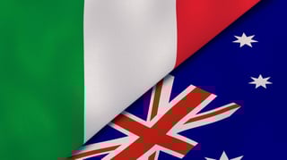 UK and Italy flags waving together