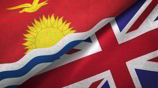 UK and Kiribati flags waving together