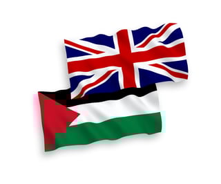 UK and Kuwait flags waving together