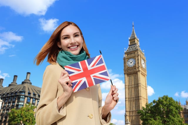 Happy Traveller Holding Uk Flag