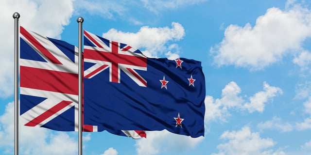 United Kingdom And New Zealand Flag Waving