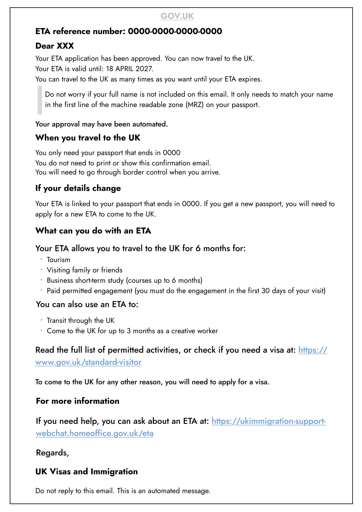Eta Application Approved
