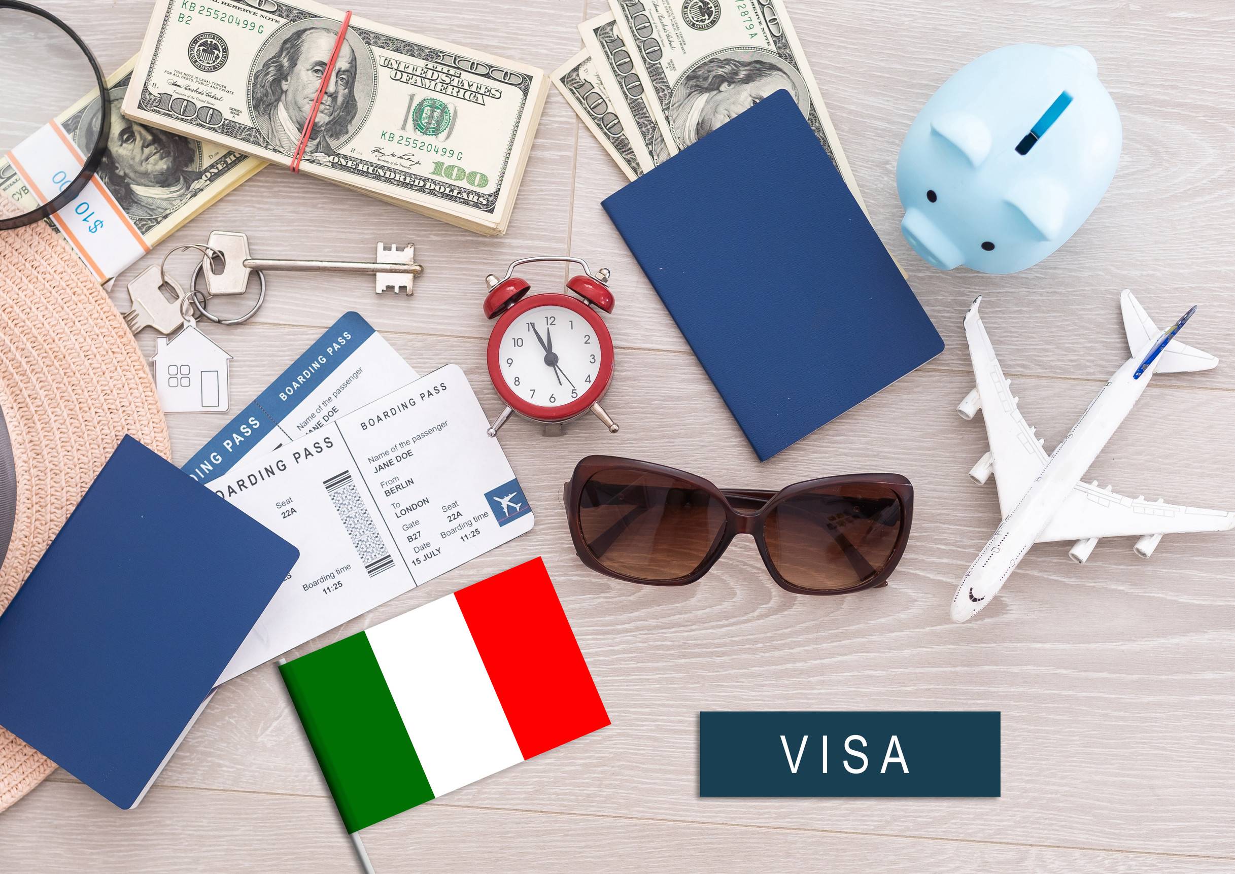 Passport And Toy Airplane On Wooden Background Flight Travel