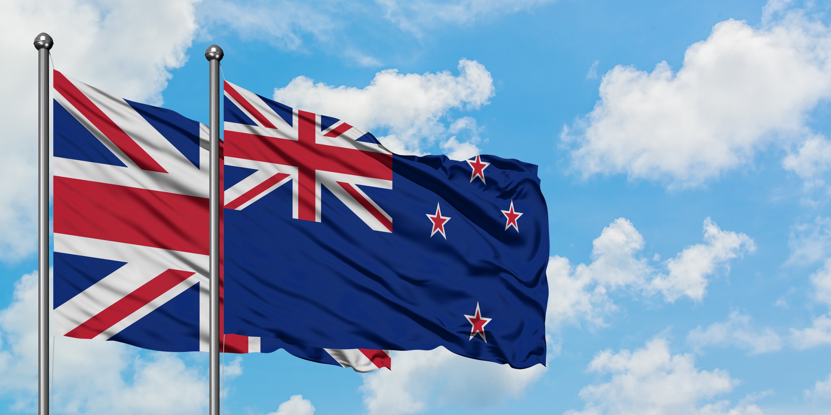 United Kingdom And New Zealand Flag Waving